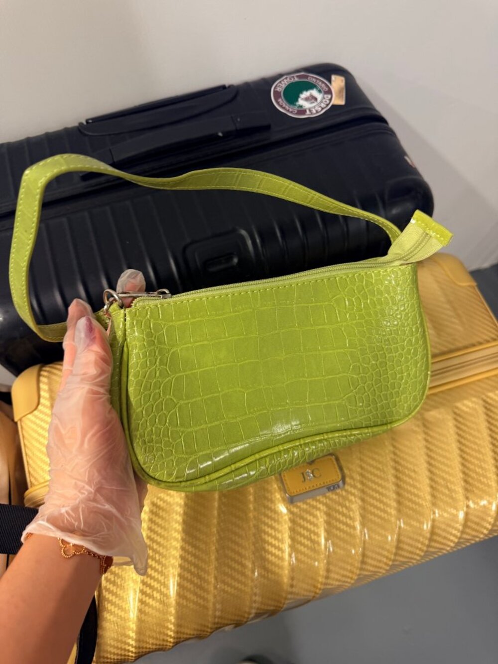 Lime Green Croc Embossed Baguette Bag – Y2K Shoulder Bag